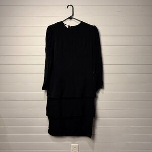 Maggy London by Jeannene Booher Vintage Black Tiered Rayon Cocktail Dress Size 8